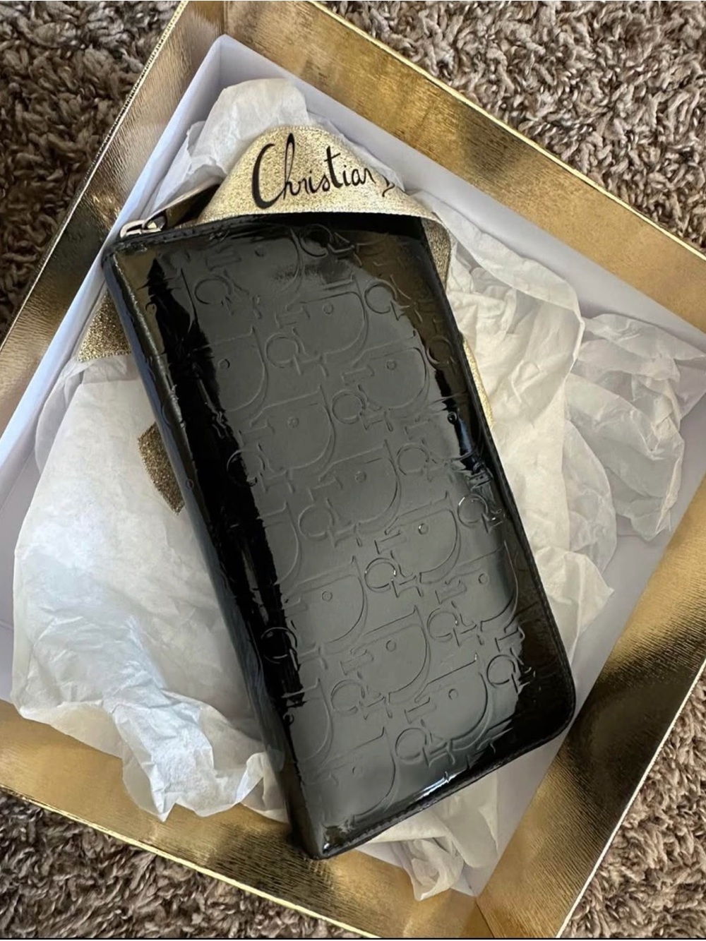 Dior Black Patent Monogram Wallet
